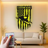 Custom Snowmobile Metal Sign | Personalized American Flag LED Wall Art | Patriotic Rider Gift | Man Cave & Garage Decor