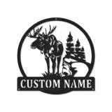Panneau en métal personnalisé avec élan et lumières LED | Art mural personnalisé pour cabane | Décoration rustique de forêt et de faune | Cadeau pour chalet de chasseur