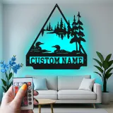 Insegna in metallo personalizzata con scena del Loon Lake e luce LED regalo per amanti della natura decorazione per cabine