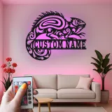 Décoration murale en métal personnalisée avec lézard et rétroéclairage pour les amoureux des reptiles