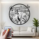 Cartel personalizado del jardín de la abuela | Arte mural de metal LED | Decoración floral de mariposa personalizada | Regalo del Día de la Madre para Nana