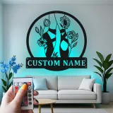 Décoration murale en métal personnalisée Chaussures de ballet avec fleurs et rétroéclairage LED Cadeau pour danseurs Décor de studio
