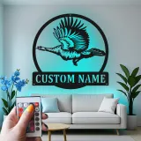 Insegna personalizzata con oca selvatica | Decorazione murale in metallo LED | Decorazione personalizzata per la caccia agli uccelli, regalo per baita e lodge