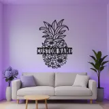 Insegna in metallo a forma di ananas personalizzata con LED | Arte murale floreale su misura | Decorazione tropicale per cucina e patio | Regalo originale per la nuova casa