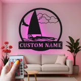 Custom Sailboat LED Sign | Personalized Metal Wall Art | Nautical Decor for Lake House | Sailor Gift