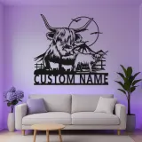 Highland Cow Metal Wall Art | Custom LED Sign for Farmhouse Decor | Personalized Ranch Home Gift for Cow Lovers