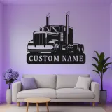 Personalisierte Semi-Truck LED-Schild | Individuelle Metall-Wandkunst für Garage | Big Rig Dekor für Trucker