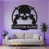 Personalized Skull & Revolvers LED Sign | Custom Metal Name Art for Man Cave | Western Gunslinger Wall Decor for Him