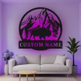 Cartel de metal LED personalizado de Bisonte y Montaña, regalo para amantes de la naturaleza, decoración rústica de cabaña 1