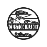 Panneau Métal de Voiture de Course Personnalisé | Art Murale LED avec Nom pour Garage | Décor de Formule 1 & Voiture de Sport | Cadeau pour Pilote