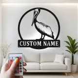Insegna in metallo personalizzata con LED a forma di pellicano regalo per casa costiera decorazione per soggiorno