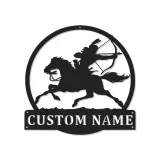 Arte mural LED de metal con arquero nativo americano | Cartel personalizado de cazador y caballo | Regalo rústico boho para el hogar