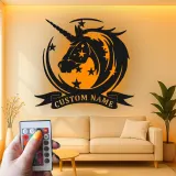 Cartel de metal LED personalizado de unicornio, regalo para decoración mágica de habitación infantil