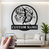 Panneau LED personnalisé avec papillon musical | Décoration murale en métal personnalisée | Cadeau pour amoureux de la musique | Décor de studio illuminé