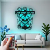 Insegna LED Teschio Pirata con Ancora | Arte Murale in Metallo Personalizzata | Decorazione Nautica per Man Cave e Regalo Personalizzato per Marinai