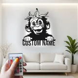 Personalisierte Schimpansen Namensschild | LED Metall-Wandkunst | Lustiges Affenlicht für Kinderzimmer & Babyzimmer | Individuelle Tierdekoration