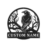 Custom Raven Metal Sign with LED | Personalized Gothic Bird Wall Art | Backlit Wildlife Decor for Entryway