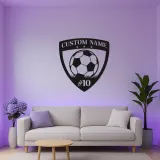 Cartel LED de escudo de fútbol personalizado | Arte mural de metal personalizado para habitación de niños | Regalo de decoración deportiva con nombre y número de jugador
