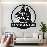 Insegna LED Nave Pirata | Arte Murale Nautica con Nome Personalizzato | Decorazione Man Cave e Regalo per Marinai