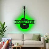 Insegna LED personalizzata a forma di chitarra | Arte murale con nome del musicista | Decorazione in metallo per studio musicale | Regalo per chitarristi