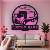 Personalized Trucker Sign with LED | Custom Semi Truck Metal Wall Art | Gift for Truckers & Garage Decor