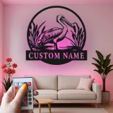Décoration murale en métal LED personnalisée avec pélican - Cadeau côtier