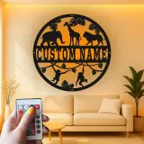 Insegna con Nome Safari Personalizzata | Arte da Parete in Metallo LED per Nursery | Decorazione per Stanza dei Bambini a Tema Giungla | Regalo per Baby Shower Personalizzato