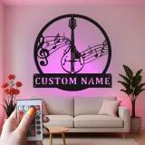 Panneau en métal personnalisé pour mandoline | Plaque de musicien sur mesure avec rétroéclairage | Décoration murale pour studio de musique | Cadeau pour musicien