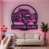 Décoration murale en métal LED personnalisée pour camion-benne - Cadeau pour passionnés de camions, décoration de garage ou de salle de jeux