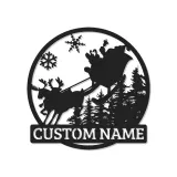 Cartel de metal personalizado de trineo de Santa | Arte mural navideño LED | Decoración navideña personalizada para el hogar | Silueta de reno con nombre