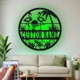 Flamingo Metal Sign with LED | Custom Tropical Wall Art | Personalized Patio & Poolside Decor | Beach House Gift