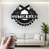 Insegna in metallo personalizzata con luce LED a forma di motosega e lama di sega, regalo unico per falegnami