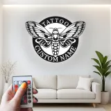 Custom Death's Head Moth LED Sign | Layered Metal Wall Art | Tattoo Studio Decor | Gothic Home Aesthetic | Personalized Business Logo