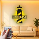 Leuchtturm-Metall-Wandkunst | Personalisiertes LED-Namensschild für Küstendekor | Nautisches Dekor für das Strandhaus