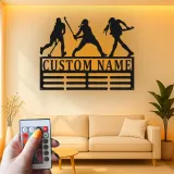 Cartel de metal personalizado de jugador de hockey sobre césped LED regalo personalizado para atleta decoración de sala de deportes