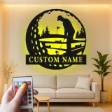 Enseigne LED personnalisée pour golfeur | Décoration murale en métal sur mesure | Cadeau pour amateur de golf | Décor man cave et bureau