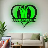 Cartel de metal LED personalizado de pareja de pingüinos regalo de boda decoración de dormitorio para parejas