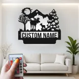 Personalized Moose Metal Wall Art | LED Wildlife Scene | Custom Family Name Sign for Cabin, Lodge & Rustic Home Decor