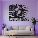 Personalized Labrador Hunting Sign | LED Metal Wall Art for Hunters | Custom Duck Hunting Decor with American Flag | Gift for Cabin