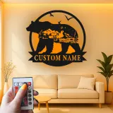 Silhouette de oso LED de metal personalizado regalo para amantes de la naturaleza decoración de cabaña