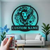 Cartel de león personalizado de metal | Arte mural LED personalizado para salón y hogar | Regalo de decoración de vida salvaje boho