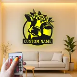 Custom Deer with Floral Crown Led Light Metal Wall Art Personalized Nature Lover Gift Bedroom or Living Room Decor