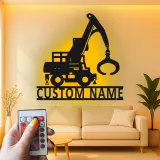 Personalisierte LED-Metall-Wandkunst mit Baukran – Geschenk für Bauprofis, Garage oder Büro