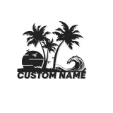Insegna in metallo personalizzata con luce LED per scena di spiaggia - Regalo costiero personalizzato per amanti della spiaggia e decorazione tropicale