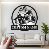 Décoration murale en métal LED personnalisée pour pilote de moto - Cadeau de motard pour lui, décoration de garage pour passionnés de moto