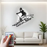 Custom Skier LED Metal Sign | Personalized Ski Lodge Decor | Illuminated Winter Sports Wall Art | Unique Athlete Gift