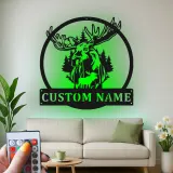 Insegna in Metallo Personalizzata con Alce | Arte Murale Faunistica con LED | Decorazione Rustica per Rifugio o Casa
