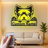 Cartel de metal LED personalizado de Yorkie, regalo para amantes de los perros, decoración para la sala de estar 1