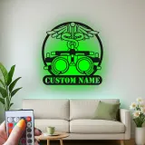 Panneau Optométriste Personnalisé | Décoration murale en métal Phoroptère | Décor de bureau d'ophtalmologiste avec lumière LED | Cadeau logo Caduceus
