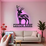 Insegna in metallo personalizzata con silhouette di cervo e luce LED regalo per amanti della natura decorazione per chalet o lodge